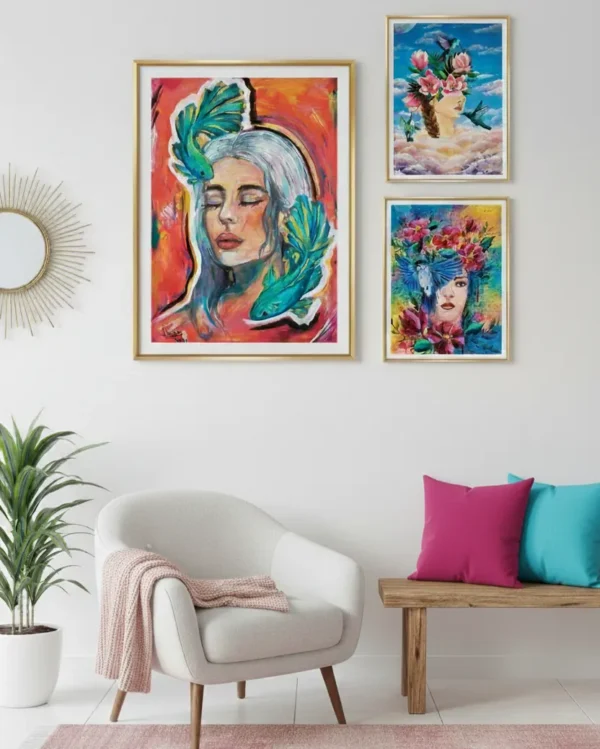 Cuadros decorativos con ilustraciones originales de las agendas Estilo Indi por Dafne Aguilar.